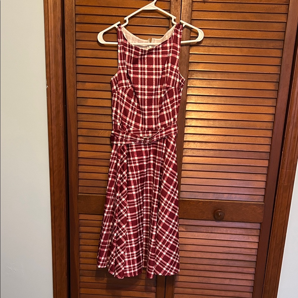 Stylish Red Plaid Vintage Dress